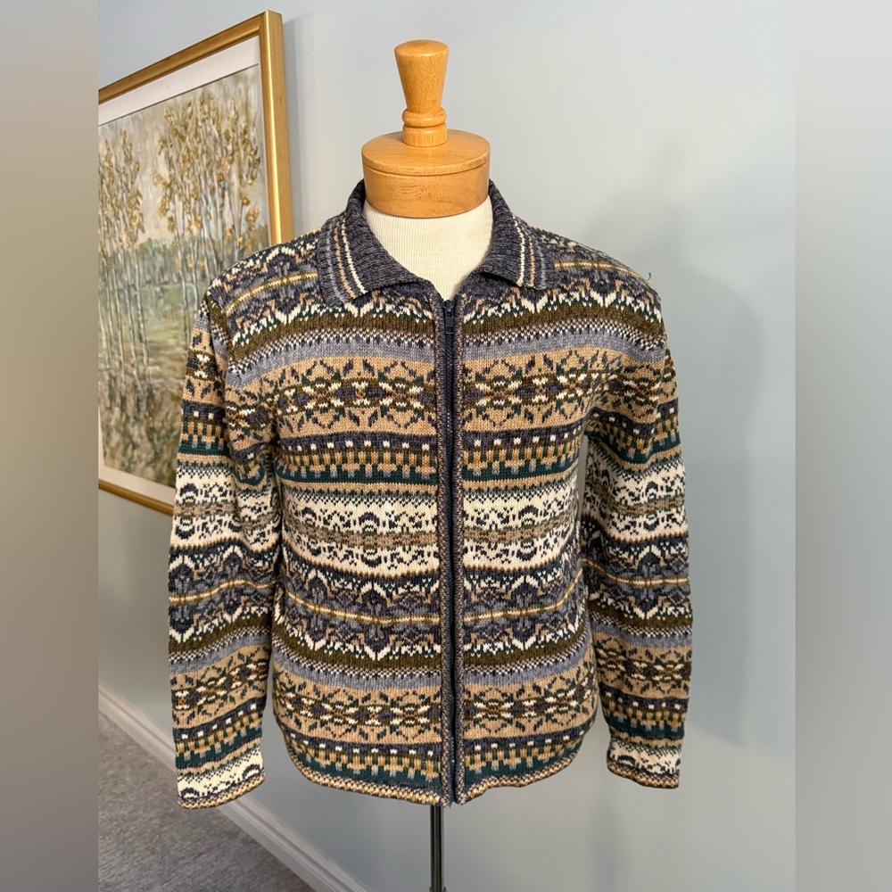 Vintage Tiara International Patterned Zip Knit Sweater 2002